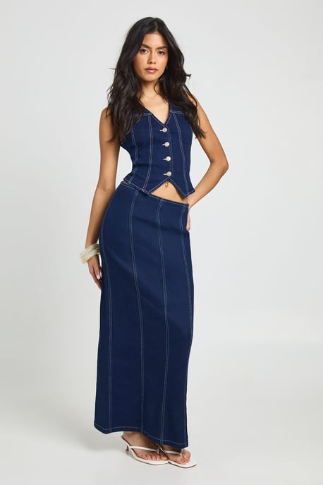 Stretch Maxi Denim Skirt - Image 1