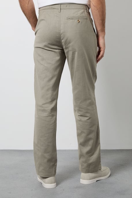 Khaki Cotton Linen Blend Chino Trousers - Image 3