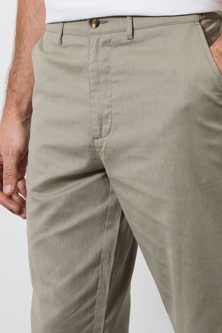 Khaki Cotton Linen Blend Chino Trousers - Image 4