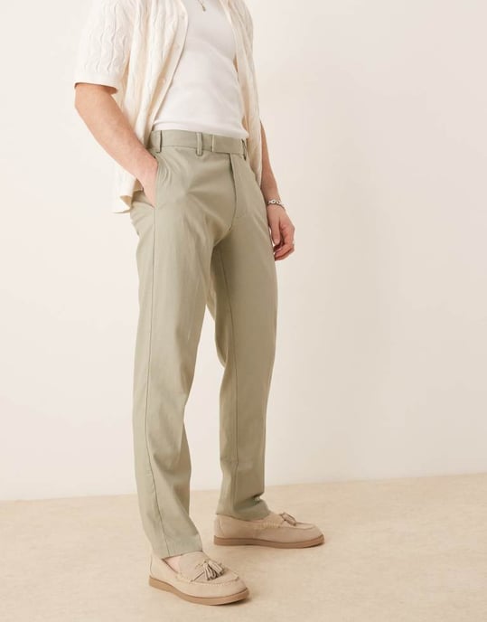 ASOS DESIGN smart slim fit linen blend trousers in sage green - Image 3
