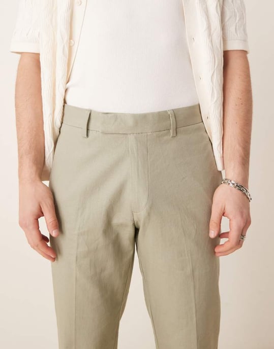 ASOS DESIGN smart slim fit linen blend trousers in sage green - Image 4