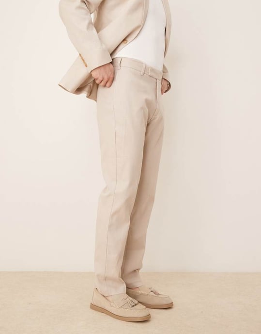 ASOS DESIGN smart slim fit linneblandningbyxor i sten - Image 3