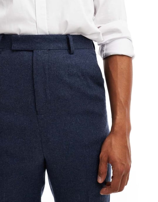 ASOS DESIGN smart high waist straight leg wool mix trousers in navy - Image 2