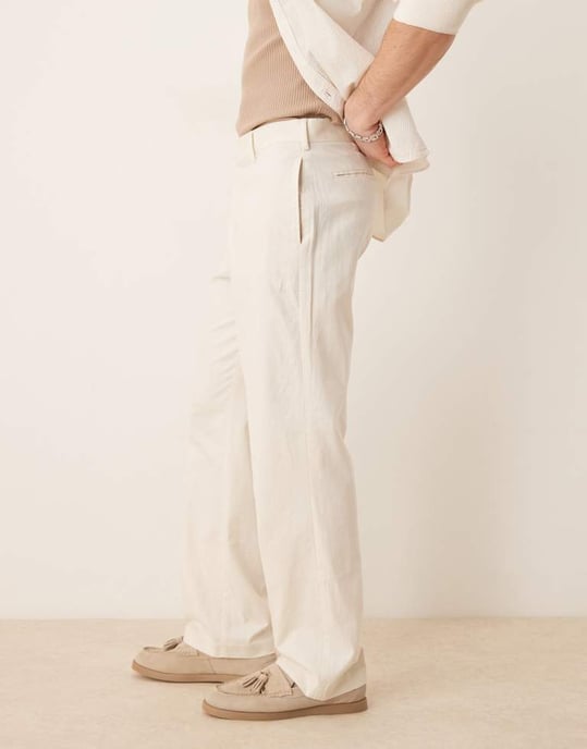 ASOS DESIGN smart straight leg linen blend trousers in ecru - Image 3