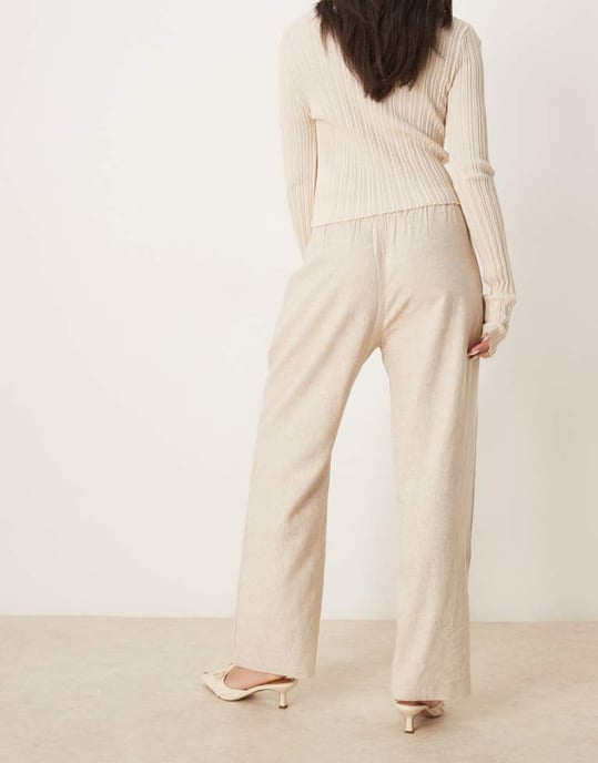Abercrombie & Fitch pull on linen blend straight leg trouser in beige - Image 3