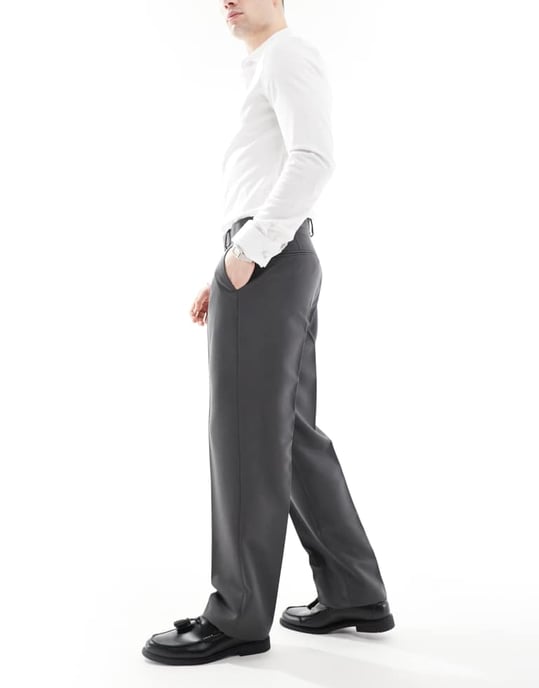ASOS DESIGN smart raka byxor i kolgrå - Image 4