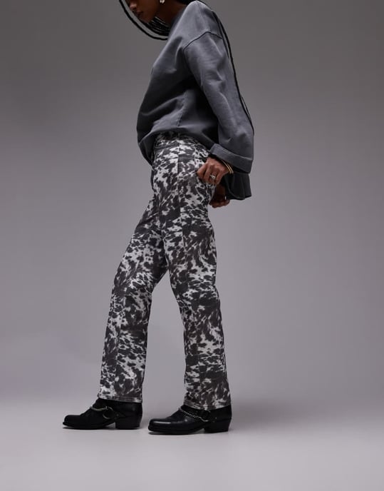 Topshop lågmidjade raka byxor i ponnytryck - Image 2