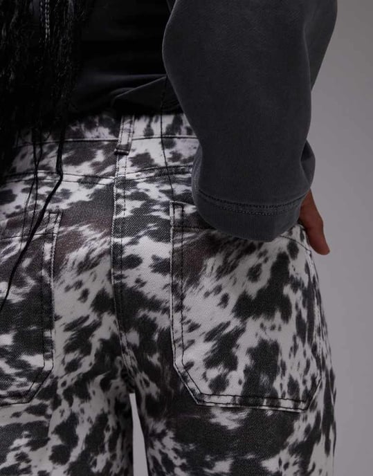 Topshop lågmidjade raka byxor i ponnytryck - Image 3