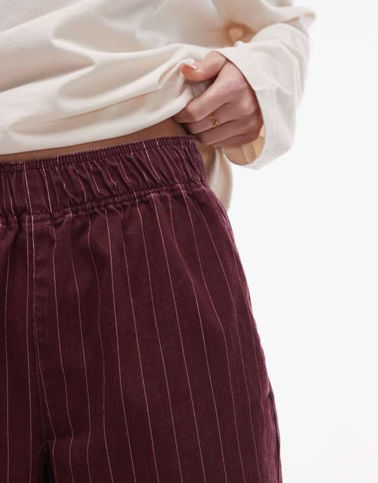 Topshop pull on straight leg striped trouser in burgundy - Image 4