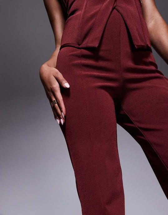 ASOS DESIGN koordinerad bandage rak benbyxa i vinröd - Image 3