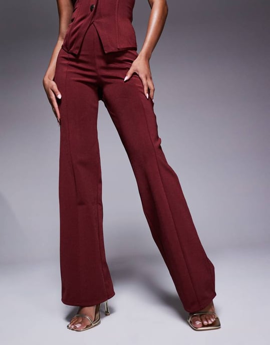 ASOS DESIGN koordinerad bandage rak benbyxa i vinröd - Image 4