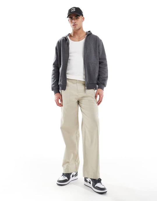 ASOS DESIGN straight leg herringbone trouser in cream - Image 1