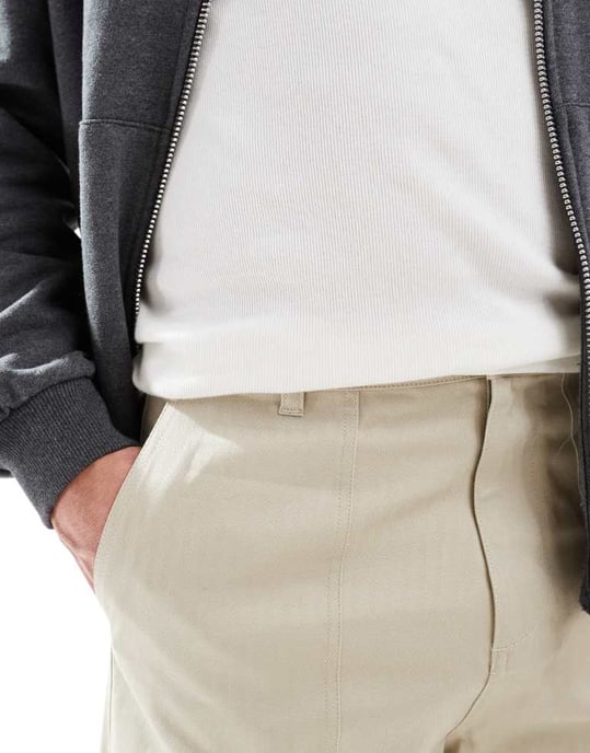 ASOS DESIGN straight leg herringbone trouser in cream - Image 3