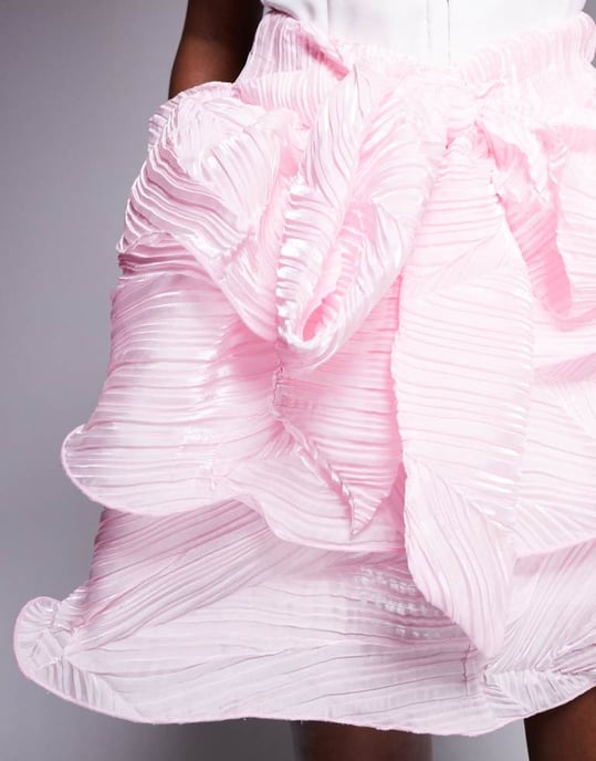 ASOS LUXE texturerad organza rara kjol med rosett i ljusrosa - MULTI - Image 3