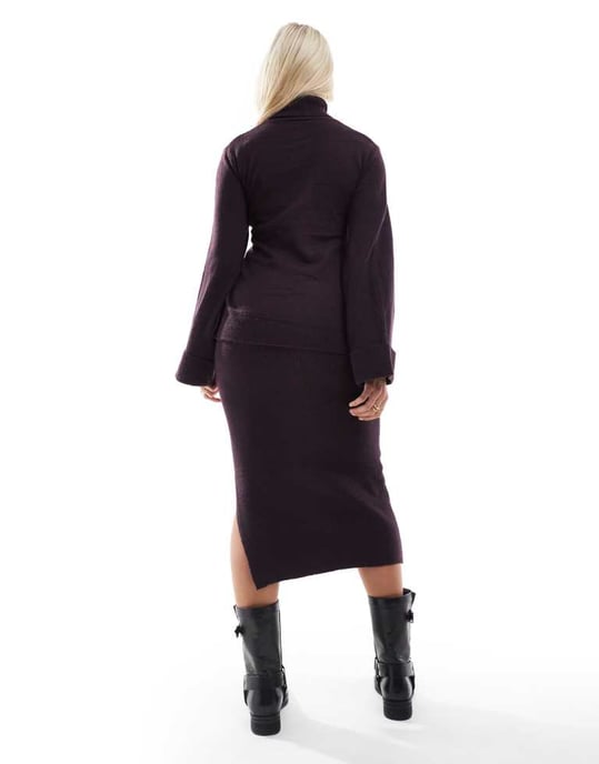 Mamalicious maternity knitted over the bump ankle length skirt co-ord in plum - Image 2
