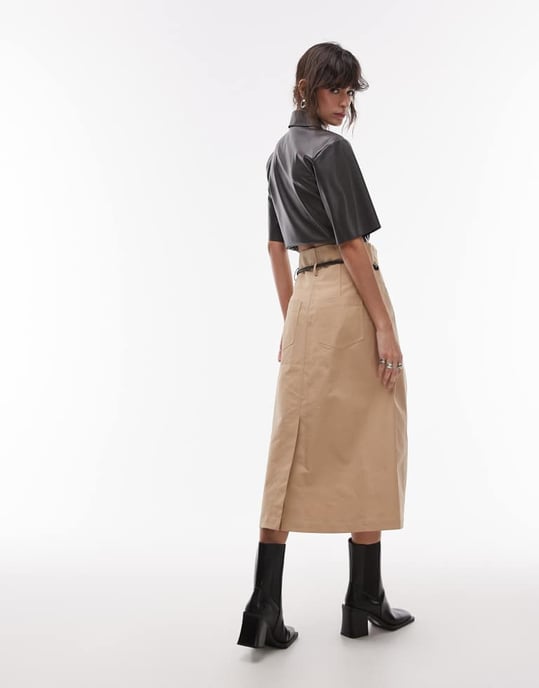 ASOS DESIGN dekonstruerad hög midja bälteskjol i kamel - Image 3