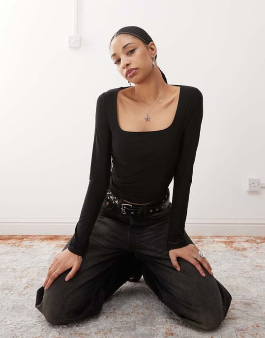 COLLUSION square neck top with ruch sides co-ord - Image 1