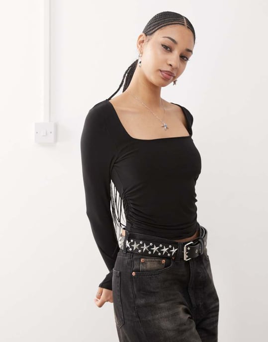 COLLUSION square neck top with ruch sides co-ord - Image 2