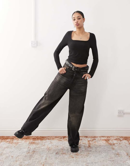 COLLUSION square neck top with ruch sides co-ord - Image 3