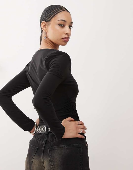 COLLUSION square neck top with ruch sides co-ord - Image 4