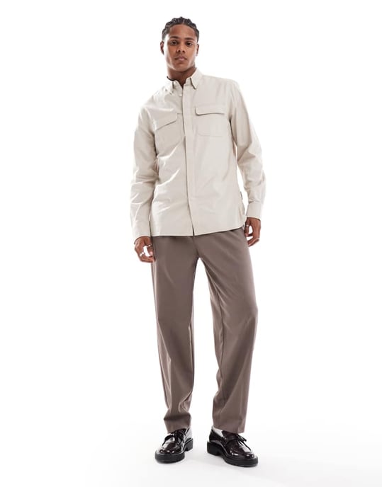 French Connection shirt with double breast pockets in stone - Image 2
