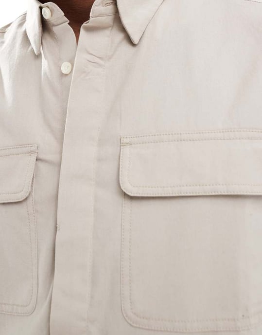 French Connection shirt with double breast pockets in stone - Image 4