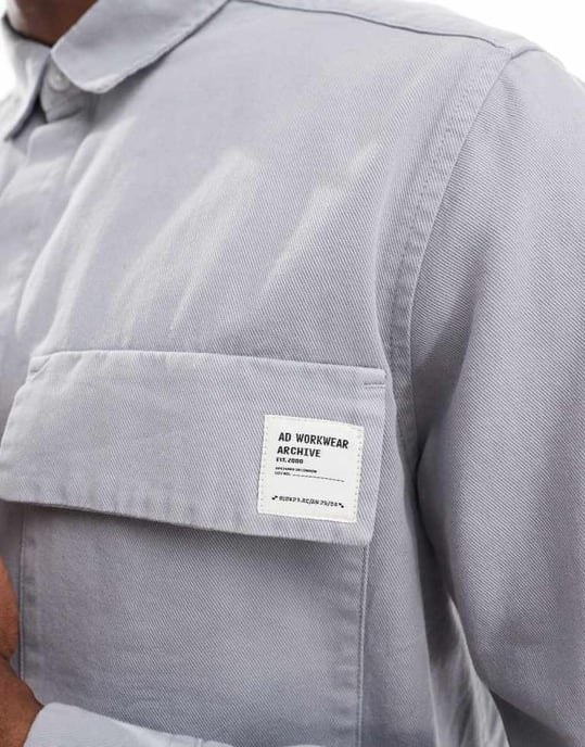 ASOS DESIGN boxy overshirt with badge detail in grey - Image 2