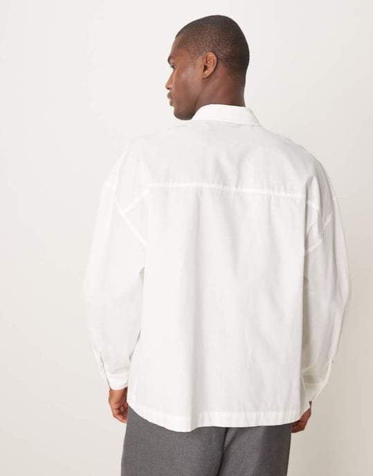 ASOS DESIGN oversized drop shoulder shirt in white - Image 4