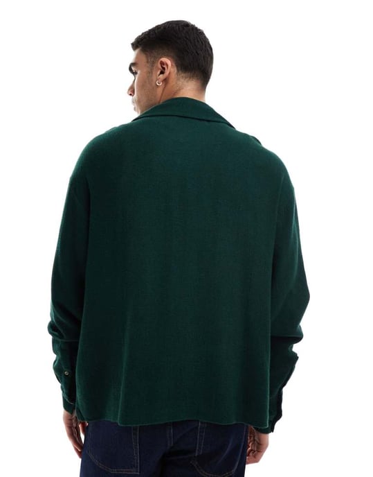 ASOS DESIGN boxig texturerad oversized skjorta i grönt - Image 3