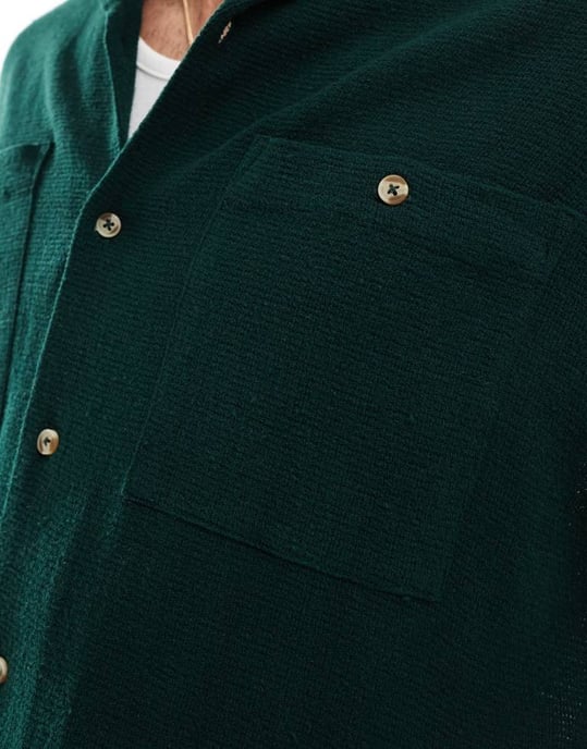 ASOS DESIGN boxig texturerad oversized skjorta i grönt - Image 4