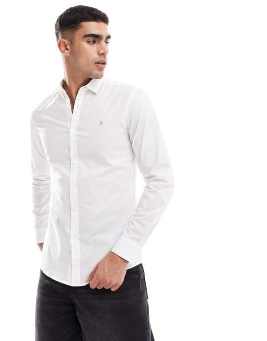 Farah yorke long sleeve poplin shirt in white - Image 2