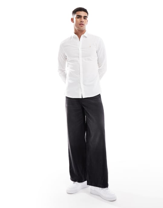 Farah yorke long sleeve poplin shirt in white - Image 3