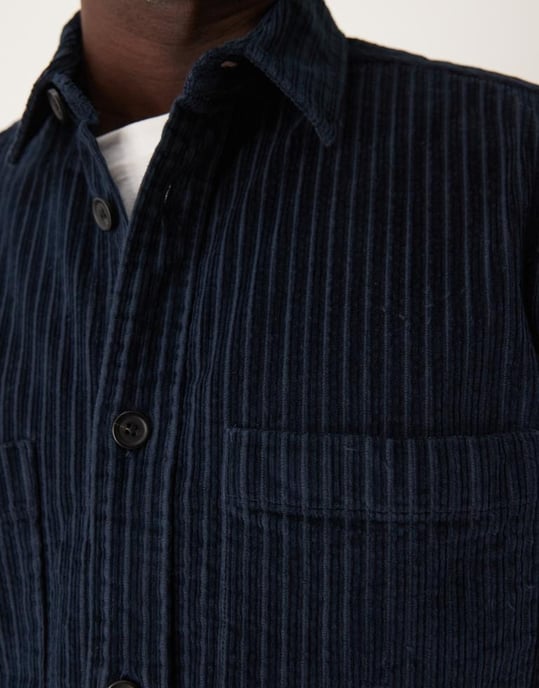 Selected cord overshirt in navy pin stripe - Image 3