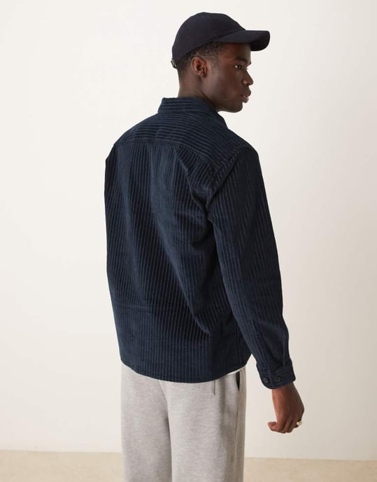 Selected cord overshirt in navy pin stripe - Image 4