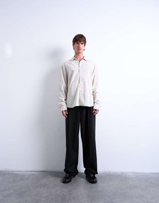 Topman relaxed fit shirt with fine stripe in cream - Image 2