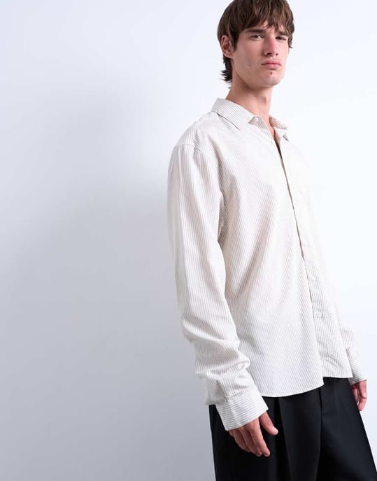 Topman relaxed fit shirt with fine stripe in cream - Image 3