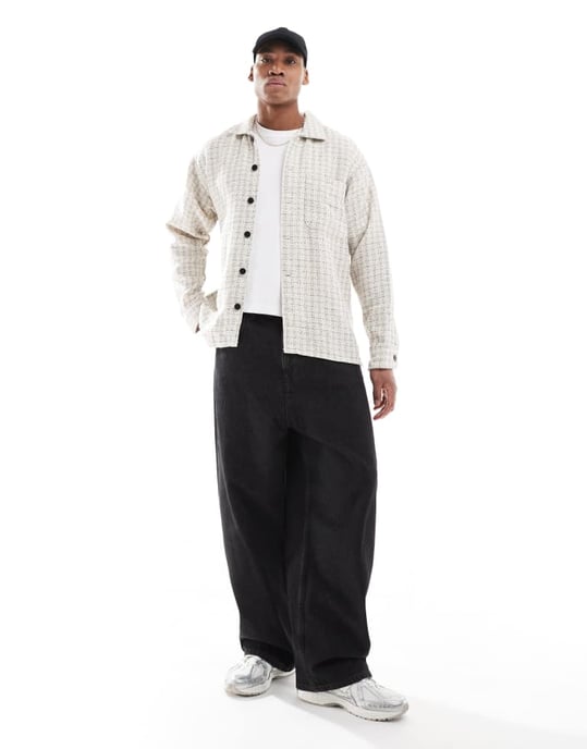 Jack & Jones texturerad overshirt i krämfärgad rutigt - Image 2