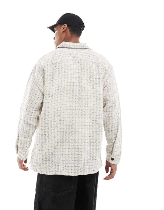 Jack & Jones texturerad overshirt i krämfärgad rutigt - Image 3