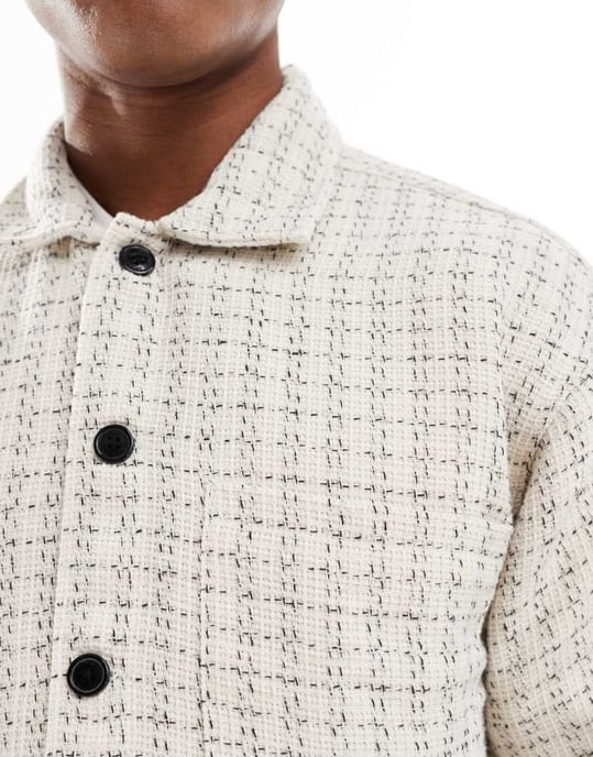 Jack & Jones texturerad overshirt i krämfärgad rutigt - Image 4