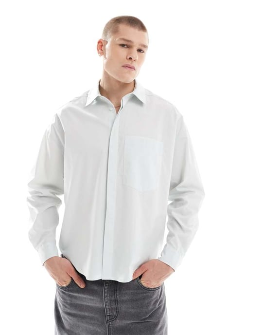 ASOS DESIGN oversized poplin-skjorta i ljusblått - Image 4
