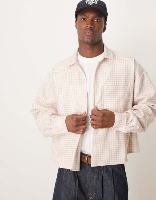 ASOS DESIGN volym oversized boxig skjorta i rosa rutigt - Image 1