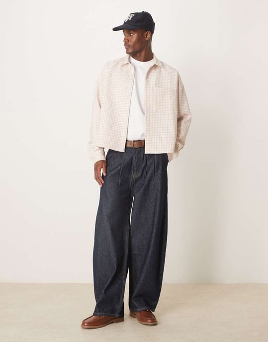 ASOS DESIGN volym oversized boxig skjorta i rosa rutigt - Image 2