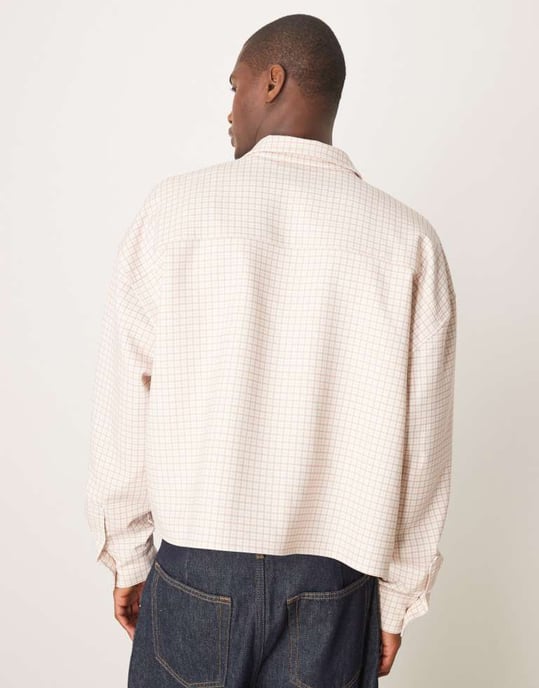ASOS DESIGN volym oversized boxig skjorta i rosa rutigt - Image 3