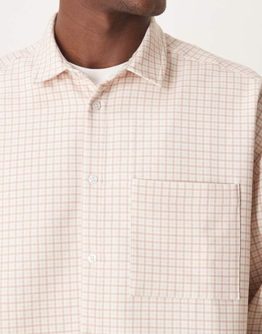 ASOS DESIGN volym oversized boxig skjorta i rosa rutigt - Image 4