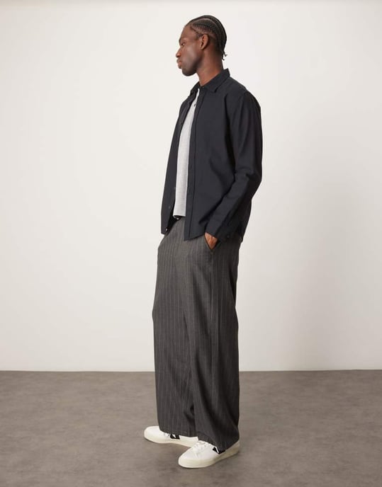 Selected oversized flannel shirt in black - Image 2