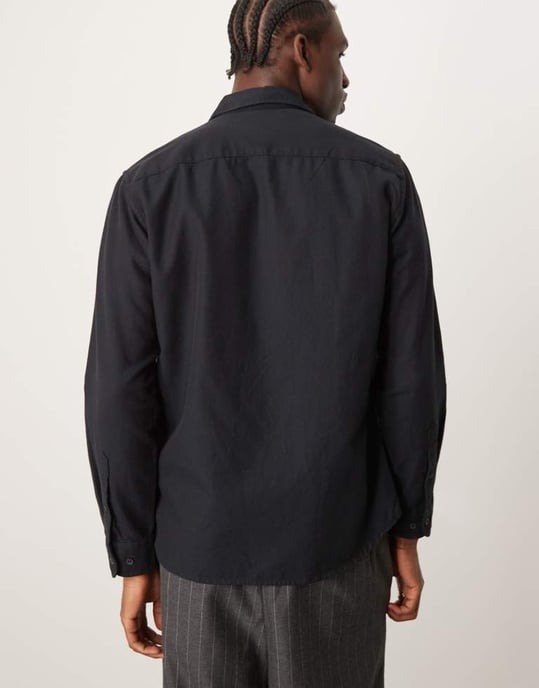 Selected oversized flannel shirt in black - Image 3