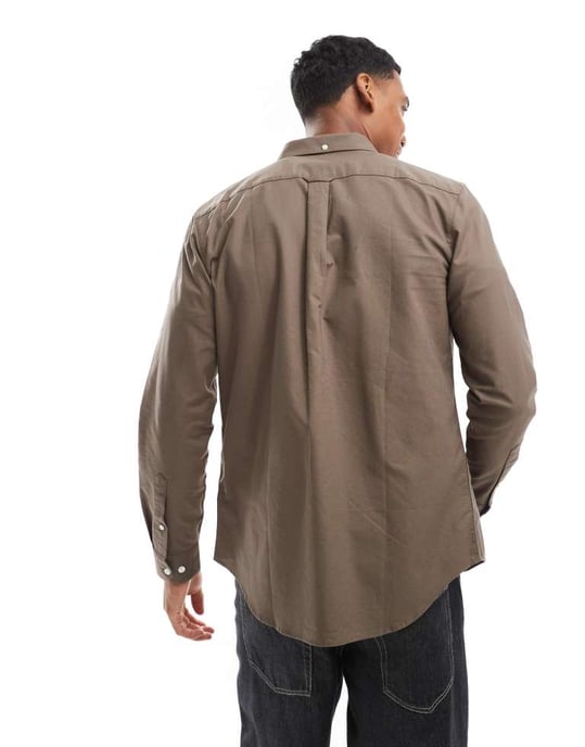 Farah Brewer slim fit långärmad oxfordskjorta i khaki grönt - Image 4
