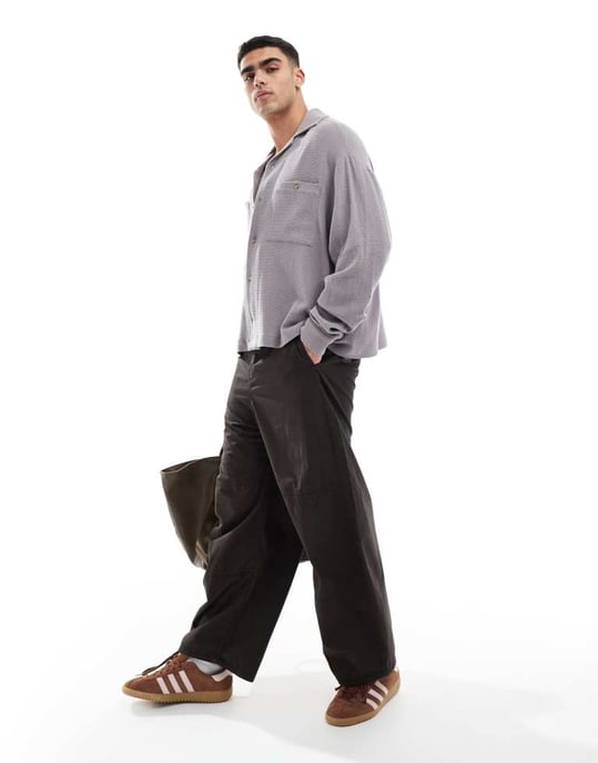 ASOS DESIGN boxy textured oversized shirt in grey - Image 3