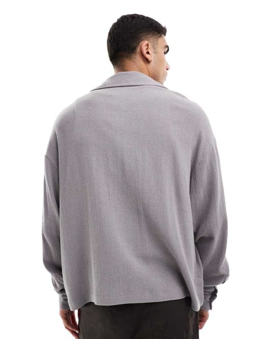 ASOS DESIGN boxy textured oversized shirt in grey - Image 4