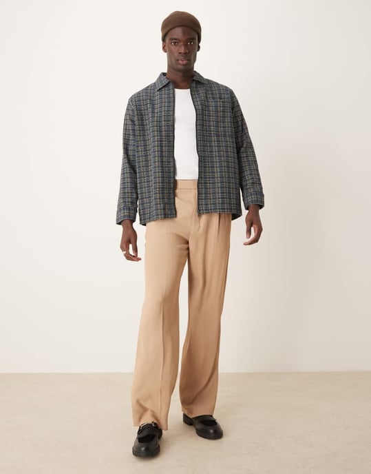 Selected oversized boxy textured overshirt in blue mix - Image 2